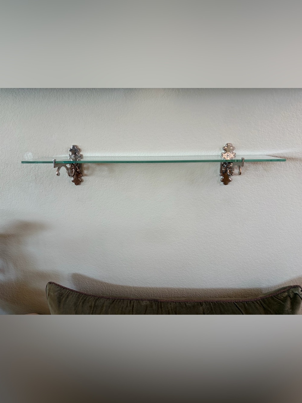 Pottery Barn Glass Wall Shelf with Polished Silver Brackets, 26.5”x5”, LIKE NEW